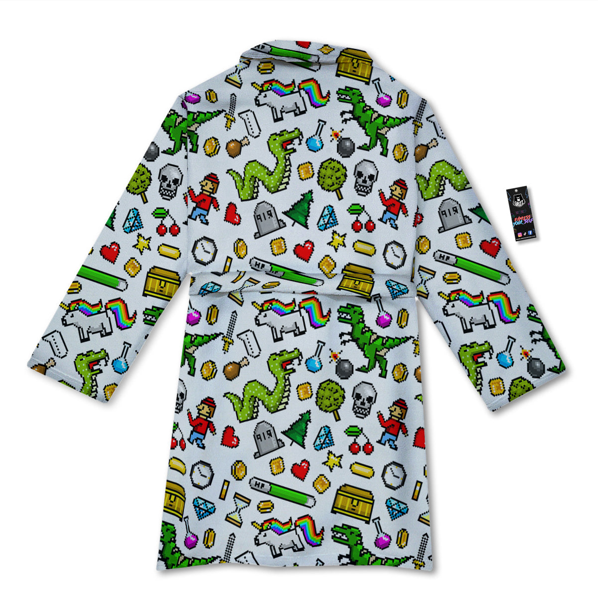 Pixel Art 8 Bit Retro Cartoon Print Pattern Bathrobe-grizzshop