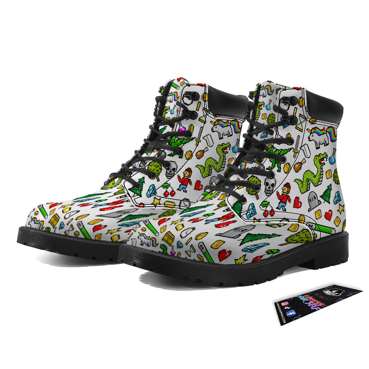 Pixel Art 8 Bit Retro Cartoon Print Pattern Boots-grizzshop