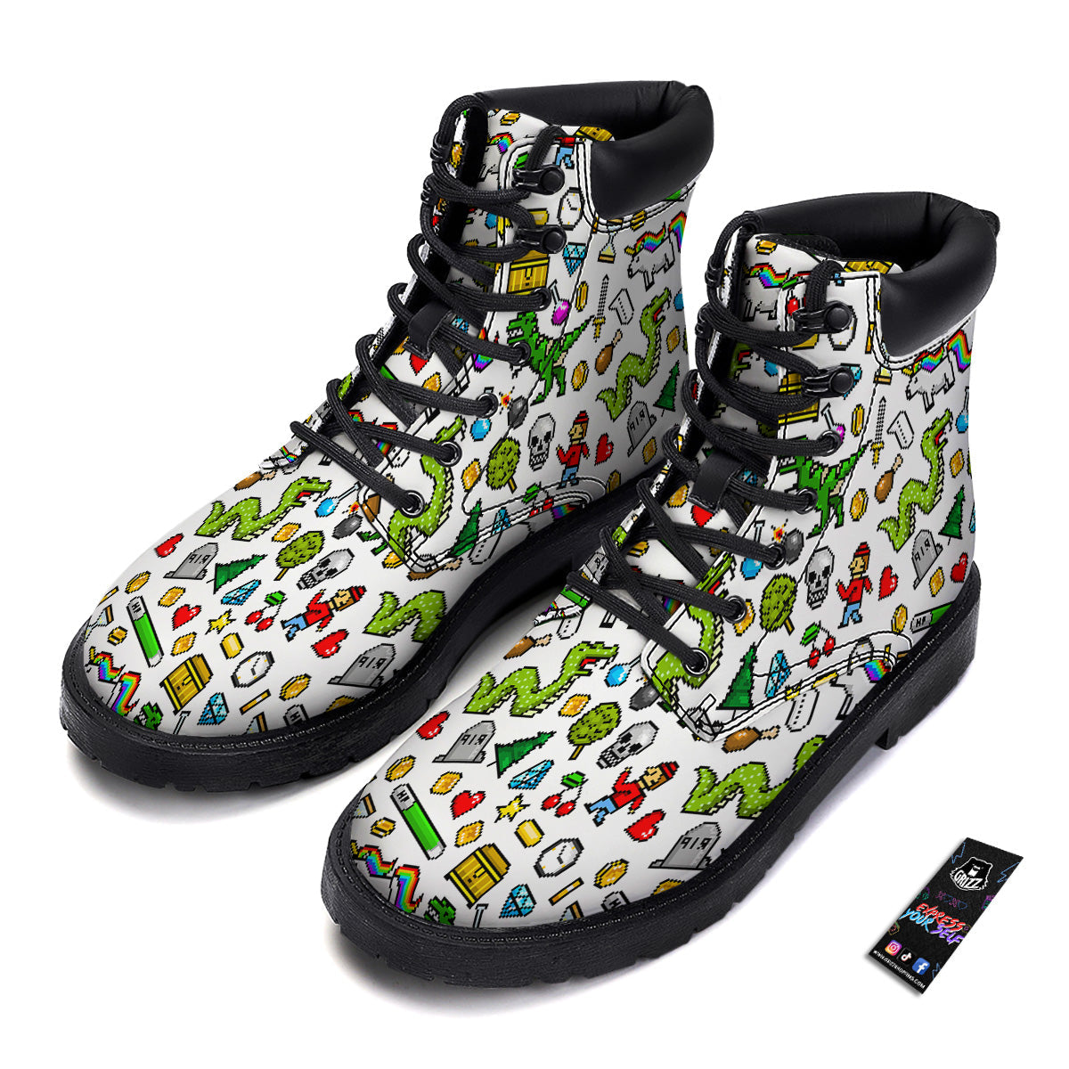 Pixel Art 8 Bit Retro Cartoon Print Pattern Boots-grizzshop