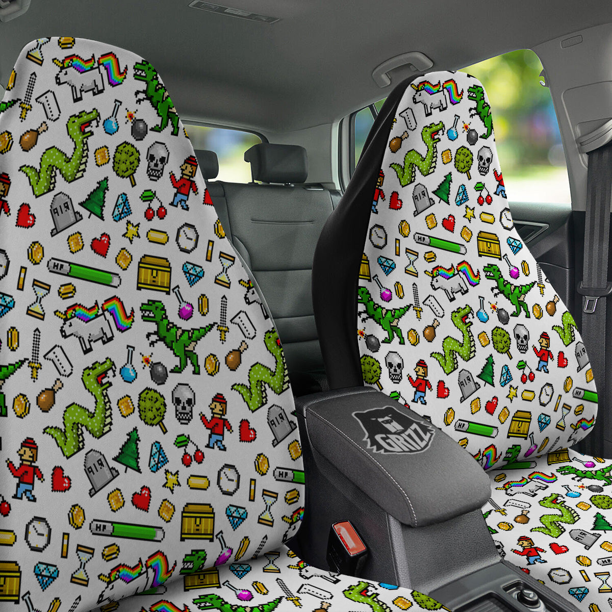 Pixel Art 8 Bit Retro Cartoon Print Pattern Car Seat Covers-grizzshop