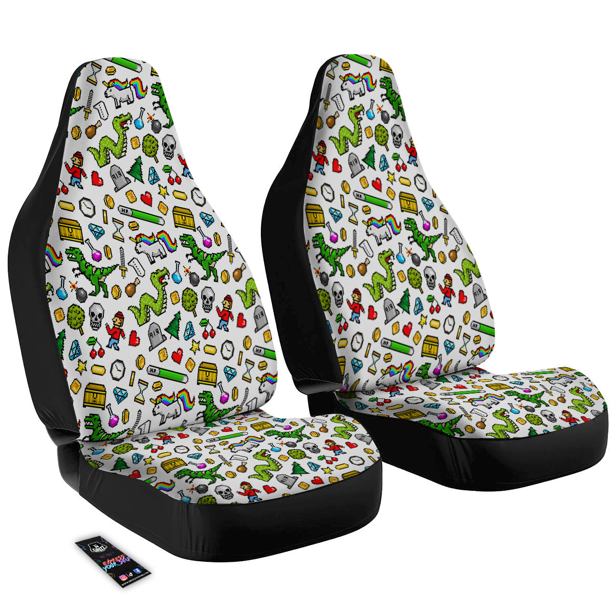 Pixel Art 8 Bit Retro Cartoon Print Pattern Car Seat Covers-grizzshop