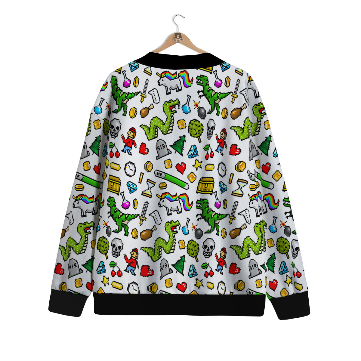 Pixel Art 8 Bit Retro Cartoon Print Pattern Cardigan-grizzshop