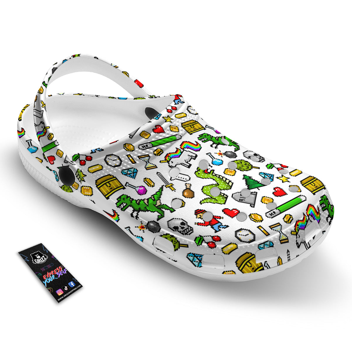 Pixel Art 8 Bit Retro Cartoon Print Pattern Clog-grizzshop