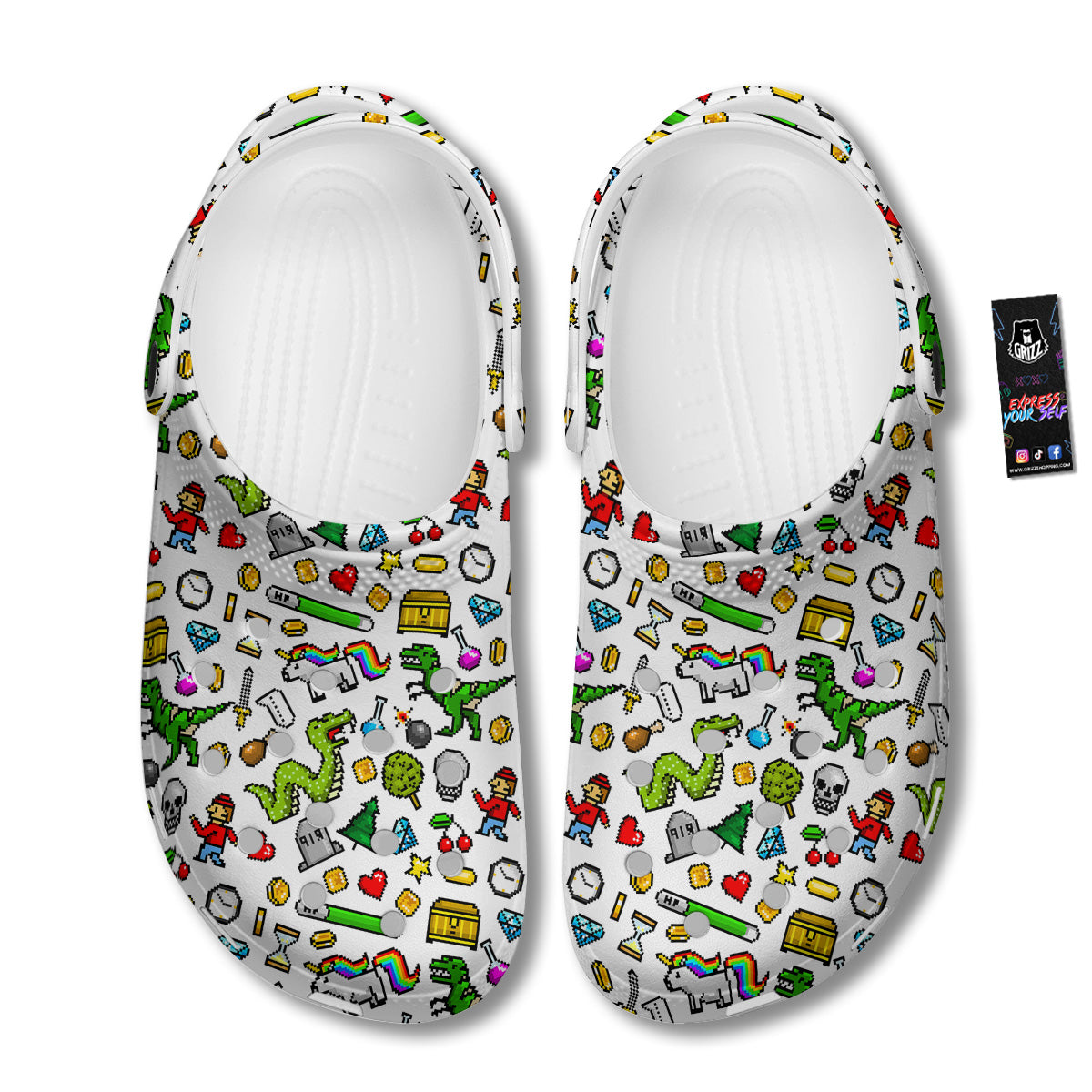 Pixel Art 8 Bit Retro Cartoon Print Pattern Clog-grizzshop