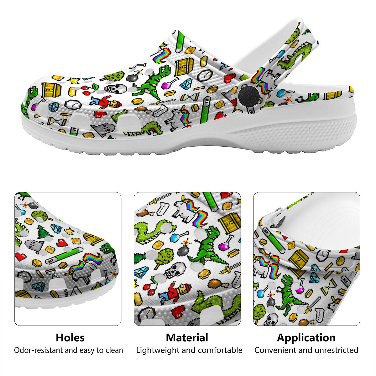 Pixel Art 8 Bit Retro Cartoon Print Pattern Clog-grizzshop