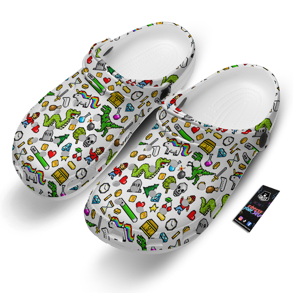 Pixel Art 8 Bit Retro Cartoon Print Pattern Clog-grizzshop