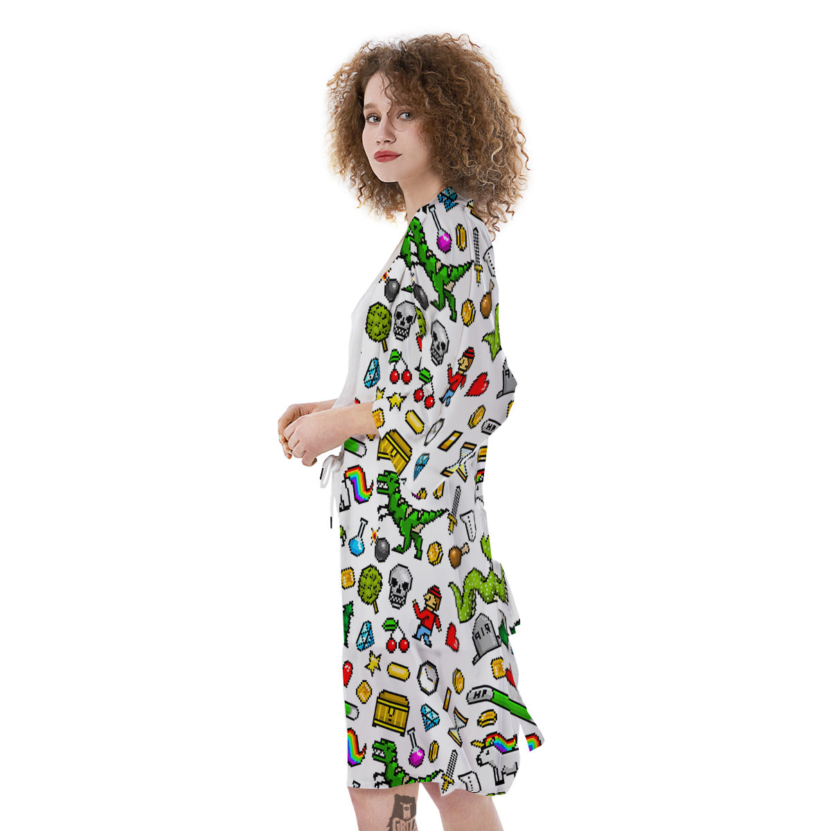 Pixel Art 8 Bit Retro Cartoon Print Pattern Kimono-grizzshop