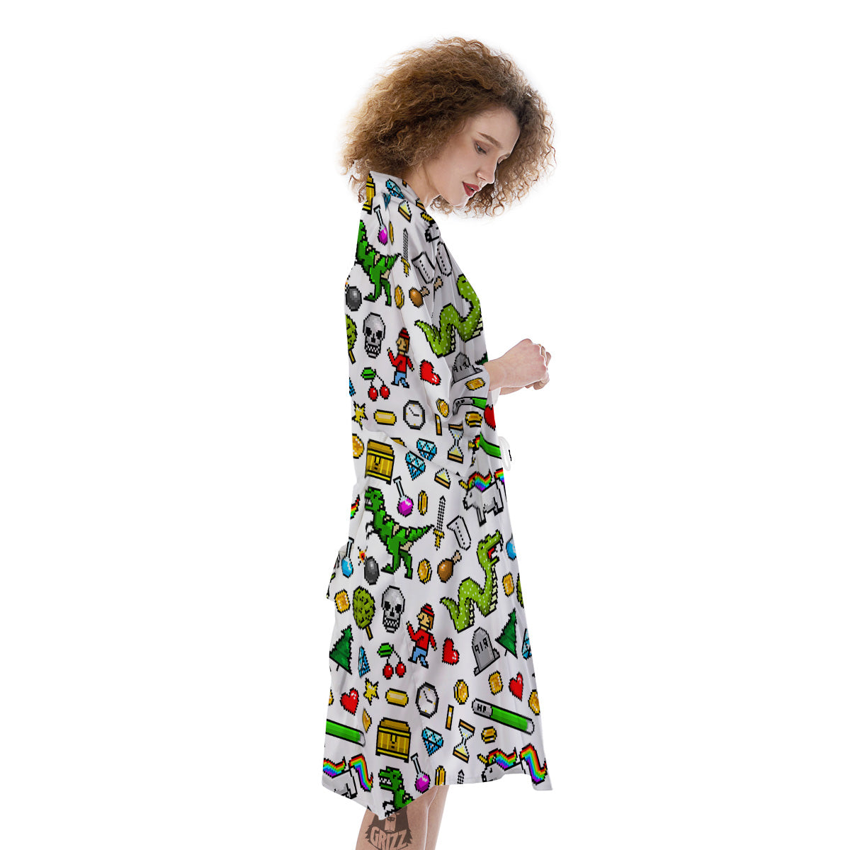 Pixel Art 8 Bit Retro Cartoon Print Pattern Kimono-grizzshop