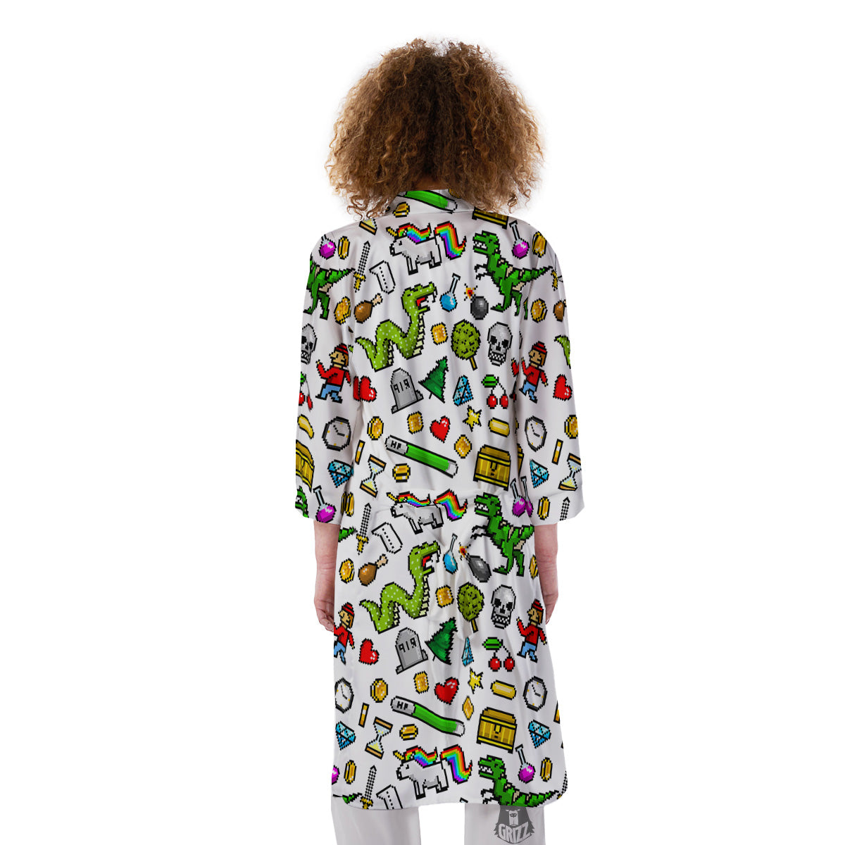 Pixel Art 8 Bit Retro Cartoon Print Pattern Kimono-grizzshop