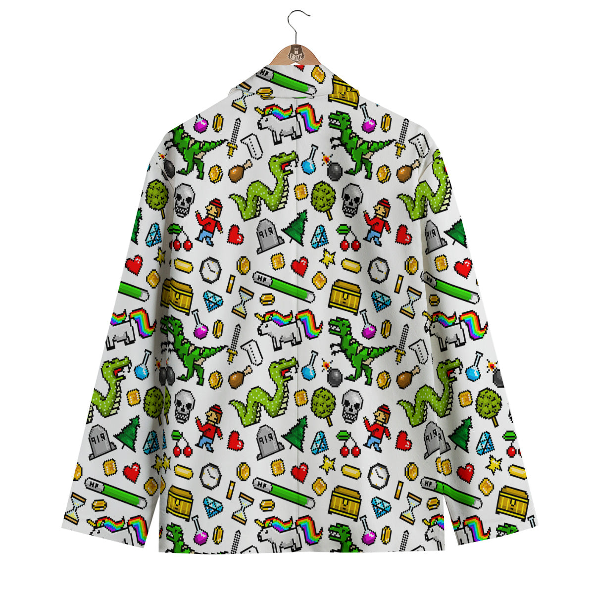 Pixel Art 8 Bit Retro Cartoon Print Pattern Men's Blazer-grizzshop