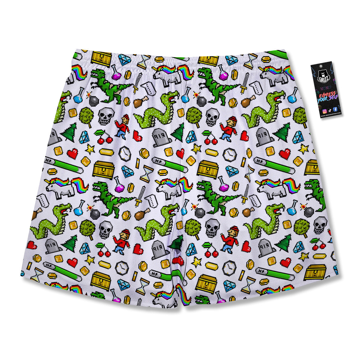 Pixel Art 8 Bit Retro Cartoon Print Pattern Men's Running Shorts-grizzshop