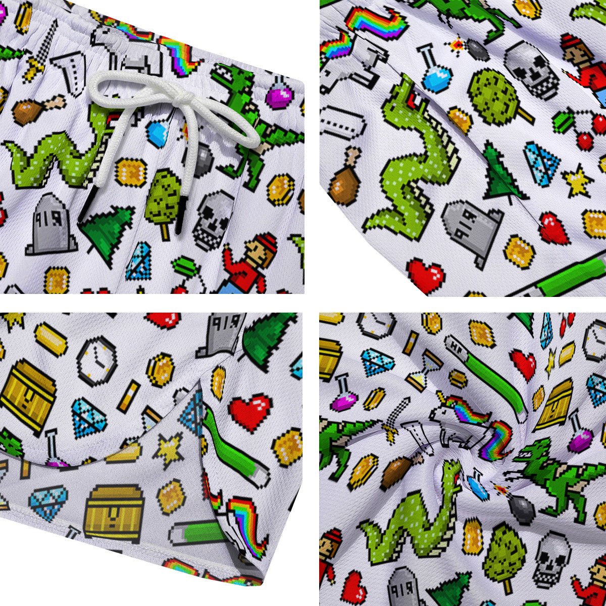Pixel Art 8 Bit Retro Cartoon Print Pattern Men's Running Shorts-grizzshop