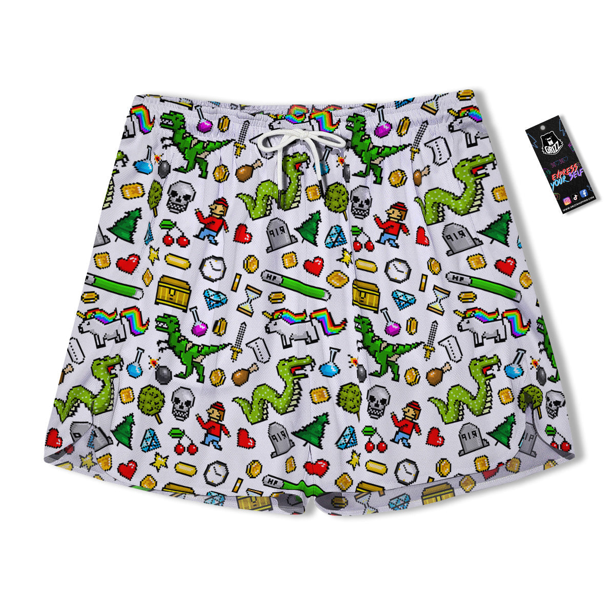 Pixel Art 8 Bit Retro Cartoon Print Pattern Men's Running Shorts-grizzshop