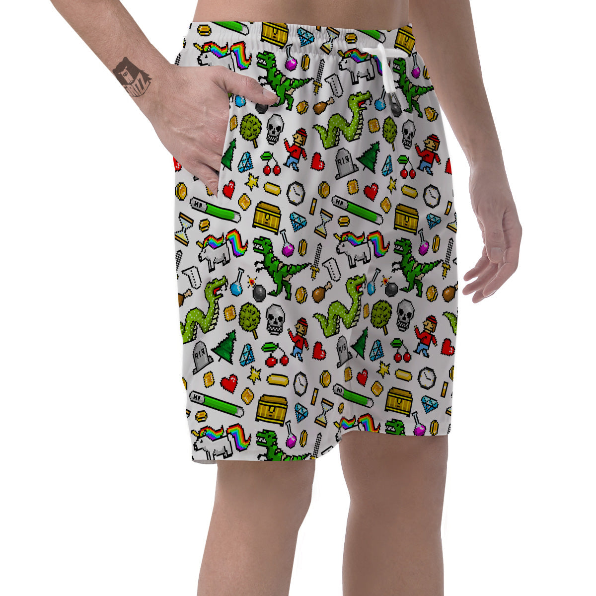 Pixel Art 8 Bit Retro Cartoon Print Pattern Men's Shorts-grizzshop
