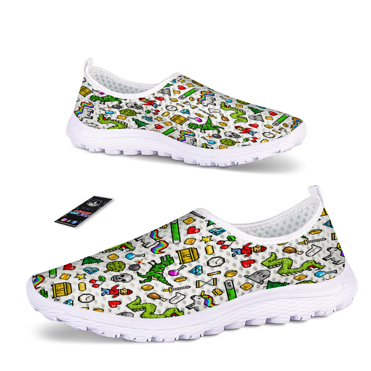 Pixel Art 8 Bit Retro Cartoon Print Pattern Nurse Shoes-grizzshop