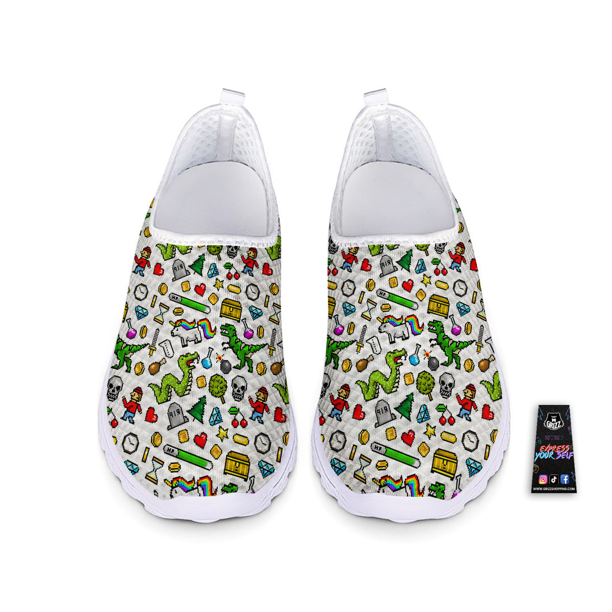 Pixel Art 8 Bit Retro Cartoon Print Pattern Nurse Shoes-grizzshop
