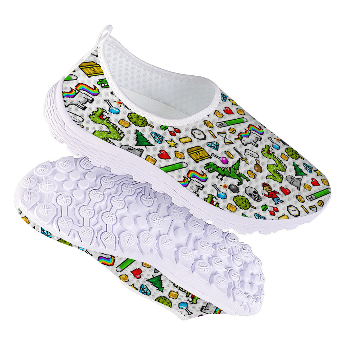 Pixel Art 8 Bit Retro Cartoon Print Pattern Nurse Shoes-grizzshop