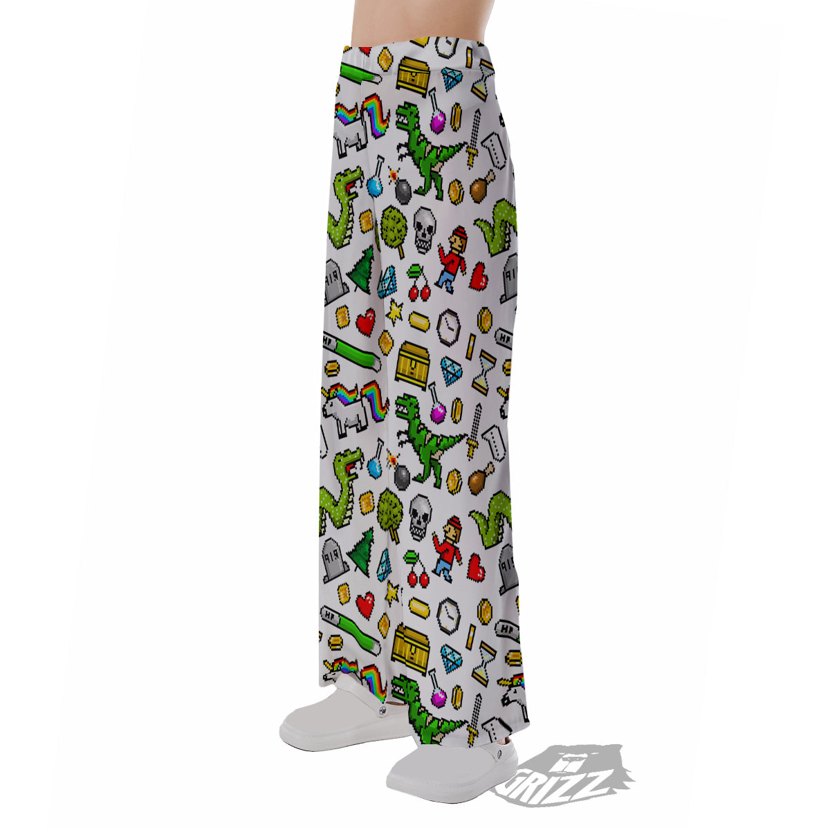 Pixel Art 8 Bit Retro Cartoon Print Pattern Pajama Pants-grizzshop