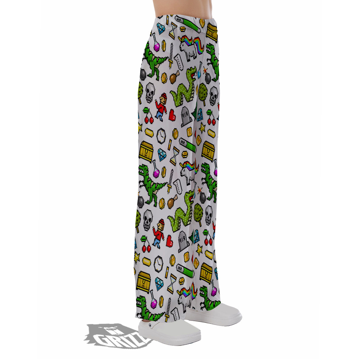 Pixel Art 8 Bit Retro Cartoon Print Pattern Pajama Pants-grizzshop