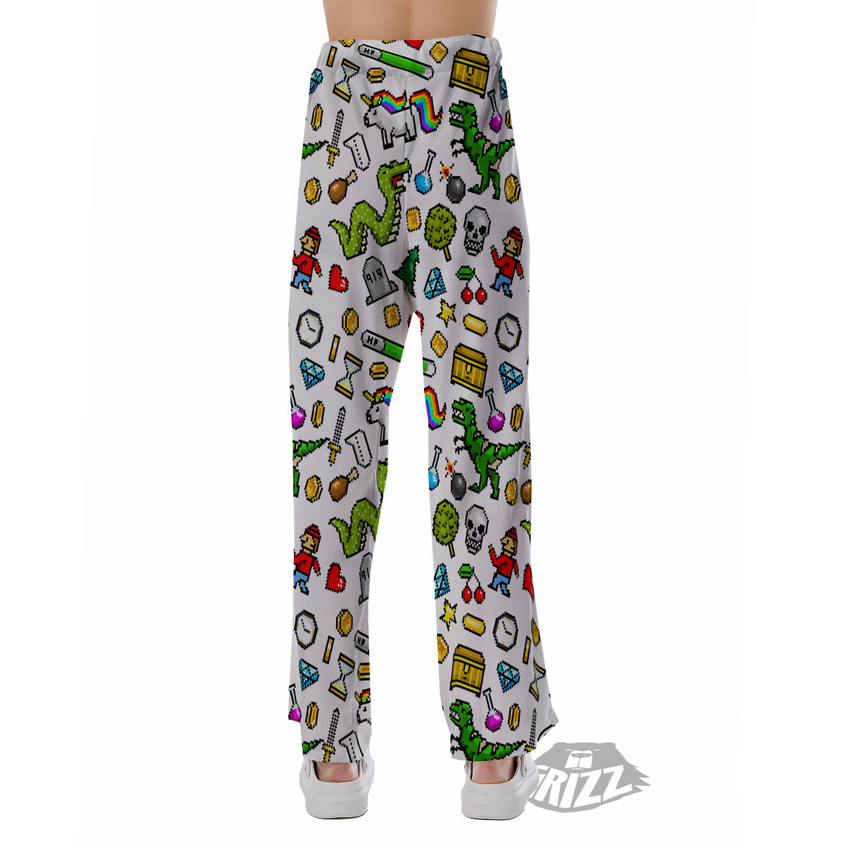 Pixel Art 8 Bit Retro Cartoon Print Pattern Pajama Pants-grizzshop