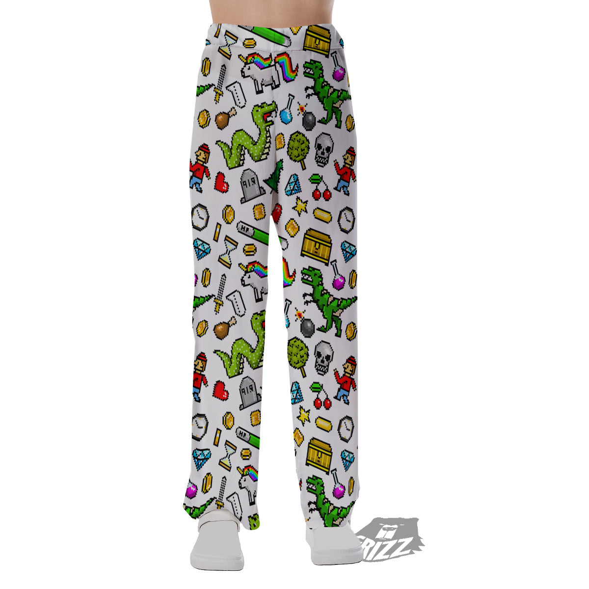 Pixel Art 8 Bit Retro Cartoon Print Pattern Pajama Pants-grizzshop