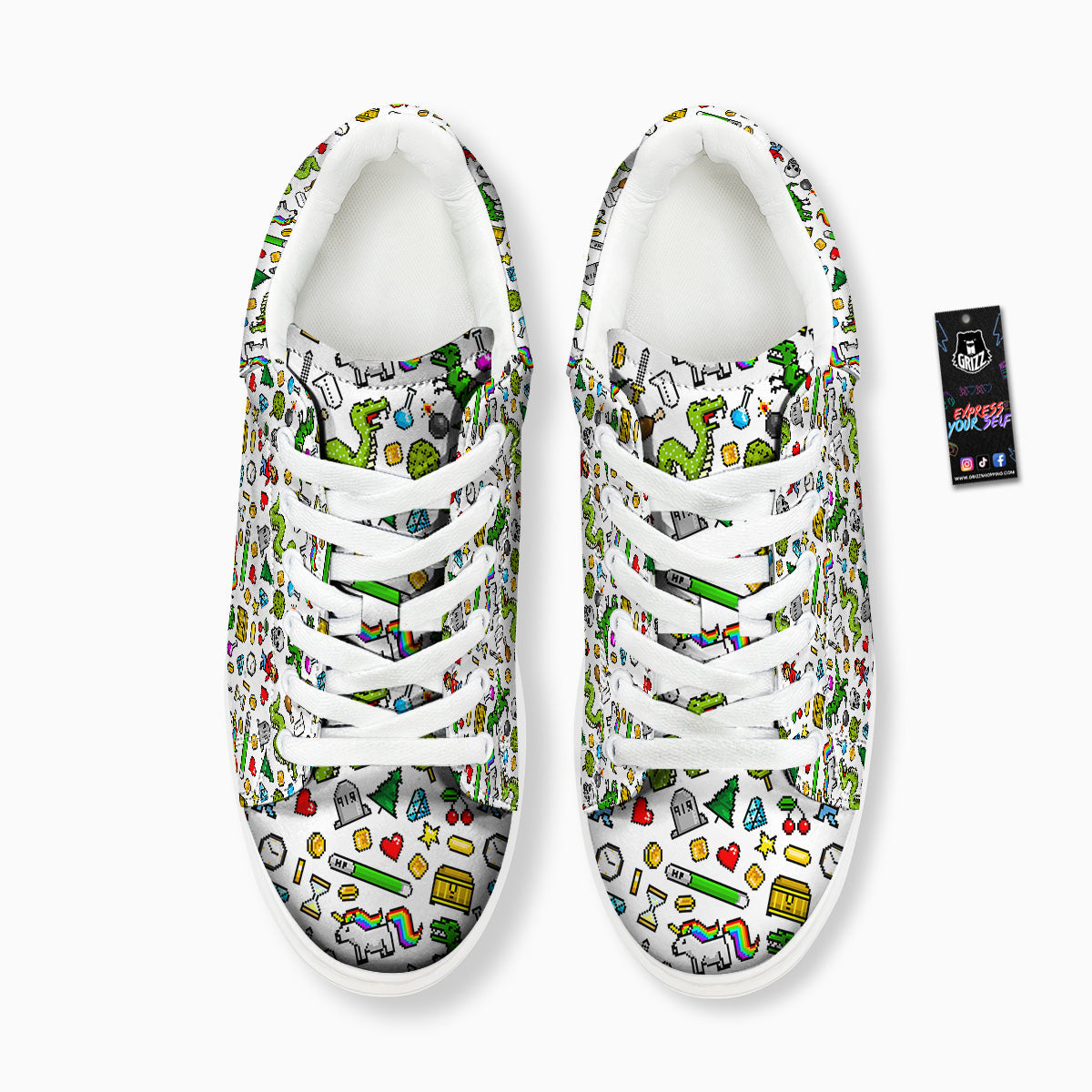 Pixel Art 8 Bit Retro Cartoon Print Pattern Platform Shoes-grizzshop