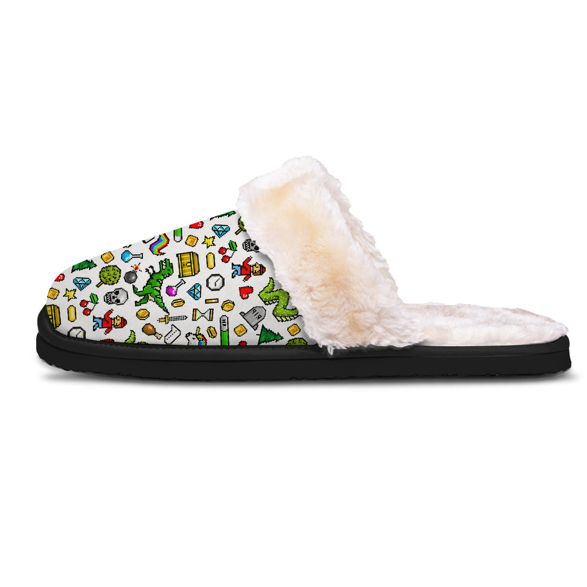 Pixel Art 8 Bit Retro Cartoon Print Pattern Slippers-grizzshop