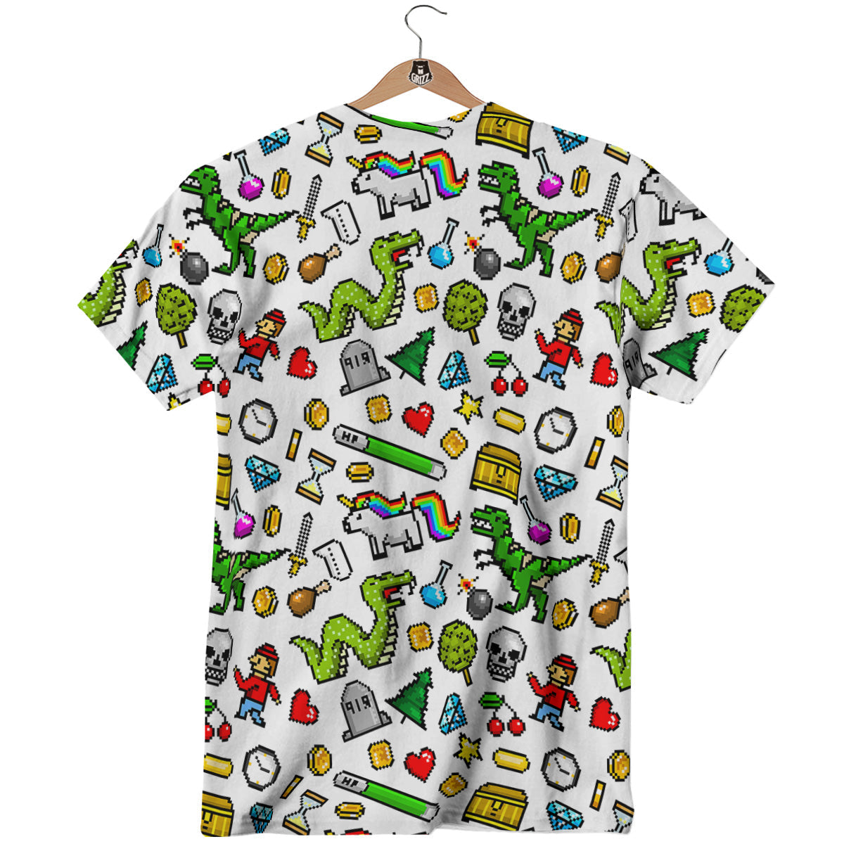 Pixel Art 8 Bit Retro Cartoon Print Pattern T-Shirt-grizzshop