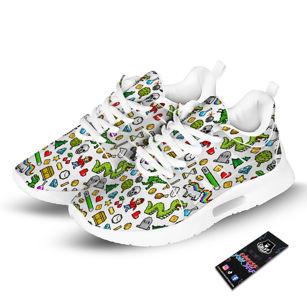 Pixel Art 8 Bit Retro Cartoon Print Pattern Tennis Shoes-grizzshop