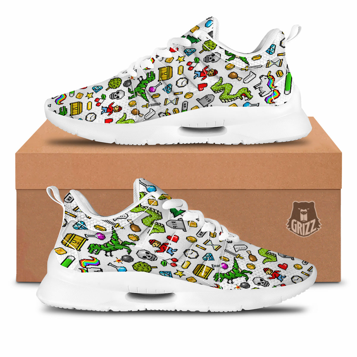 Pixel Art 8 Bit Retro Cartoon Print Pattern Tennis Shoes-grizzshop