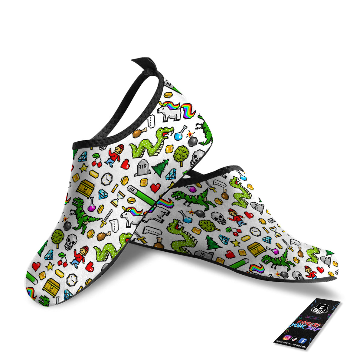 Pixel Art 8 Bit Retro Cartoon Print Pattern Water Shoes-grizzshop