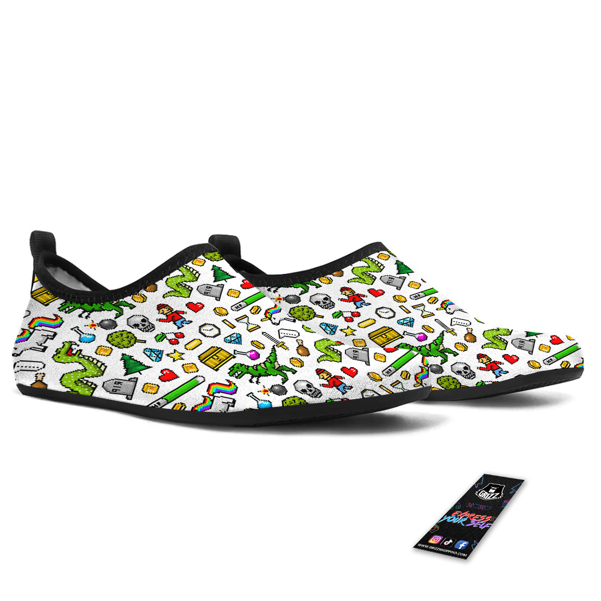 Pixel Art 8 Bit Retro Cartoon Print Pattern Water Shoes-grizzshop