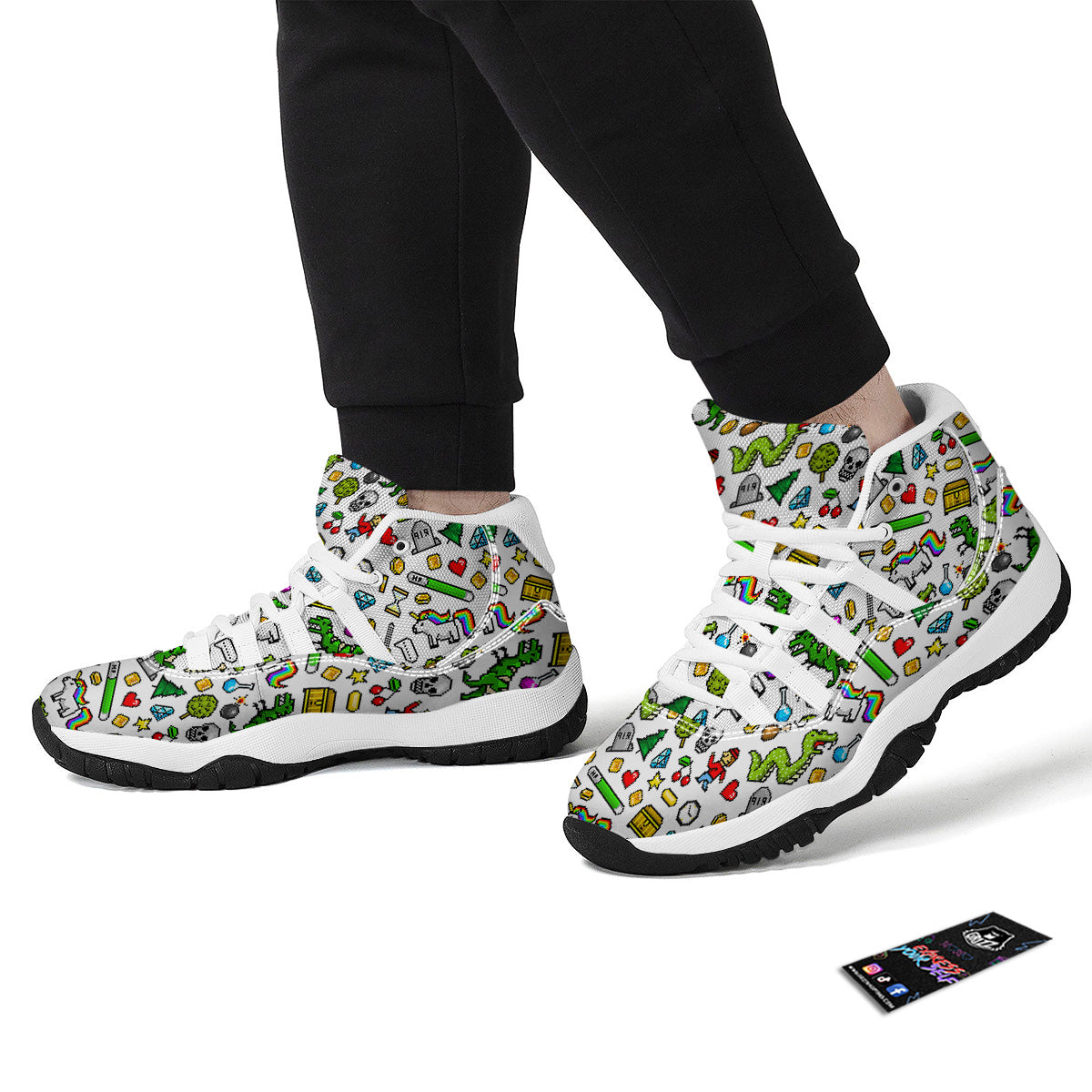 Pixel Art 8 Bit Retro Cartoon Print Pattern White Bball Shoes-grizzshop