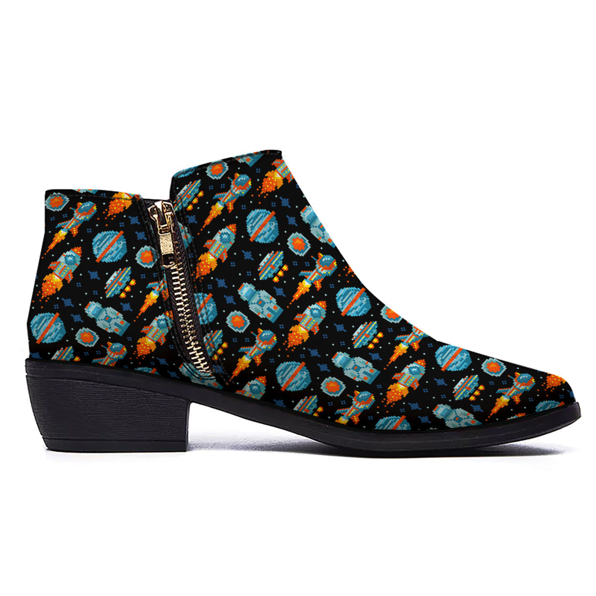 Pixel Art Space 8 Bit Print Pattern Ankle Boots-grizzshop