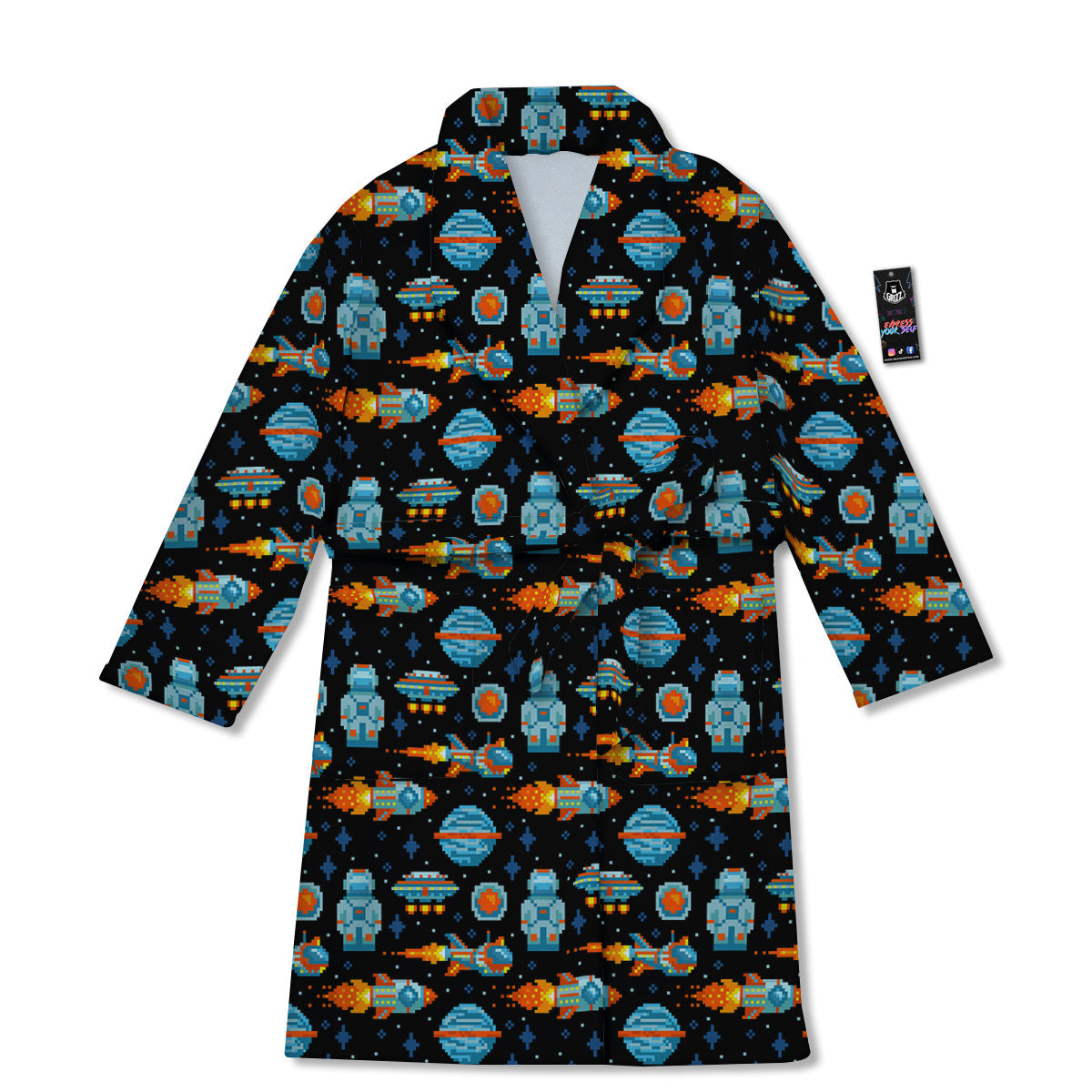 Pixel Art Space 8 Bit Print Pattern Bathrobe-grizzshop