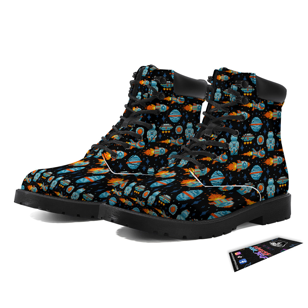 Pixel Art Space 8 Bit Print Pattern Boots-grizzshop