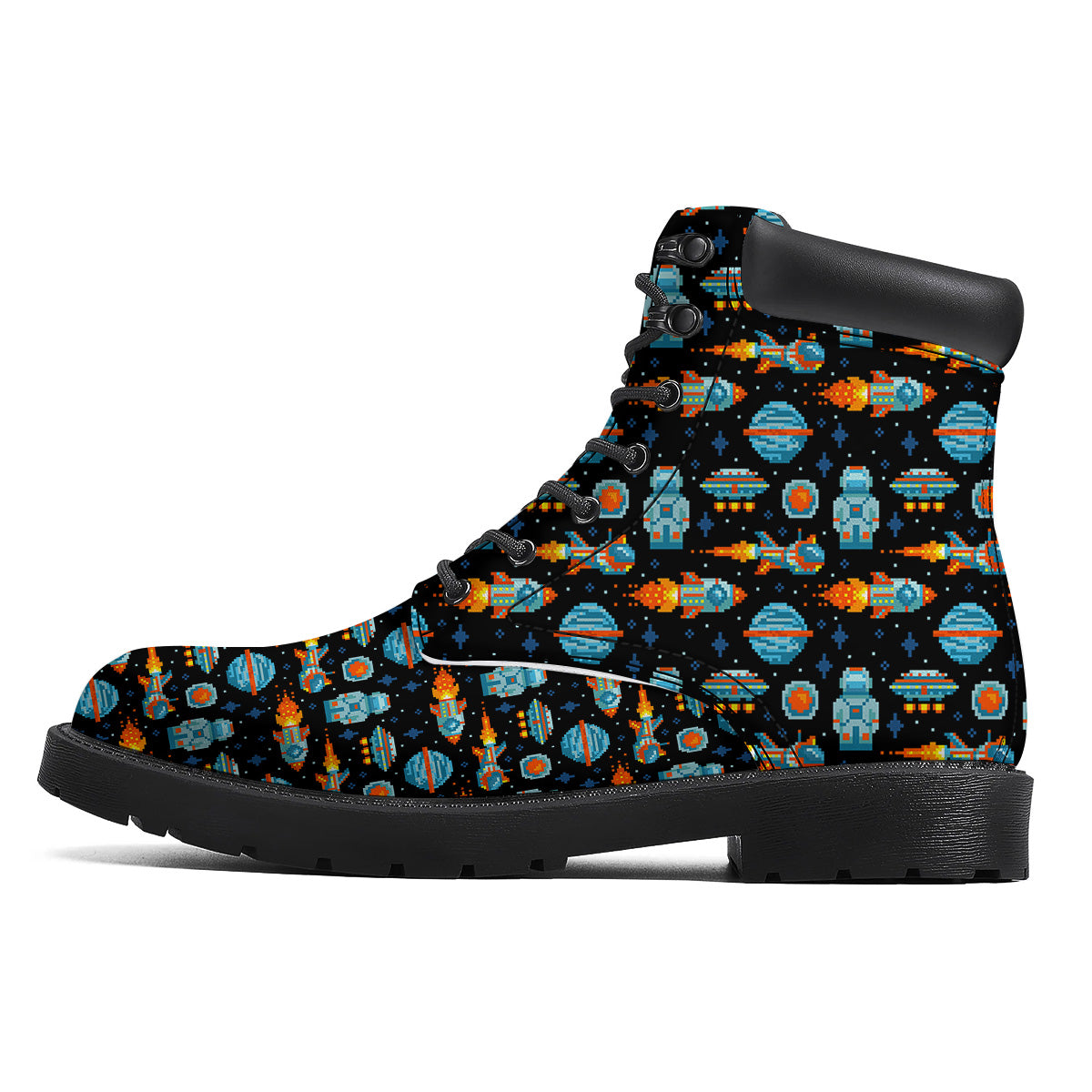 Pixel Art Space 8 Bit Print Pattern Boots-grizzshop