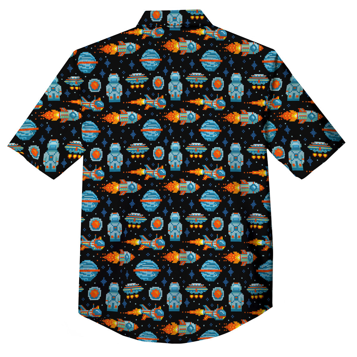Pixel Art Space 8 Bit Print Pattern Button Up Shirt-grizzshop
