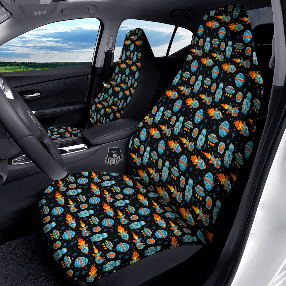 Pixel Art Space 8 Bit Print Pattern Car Seat Covers-grizzshop