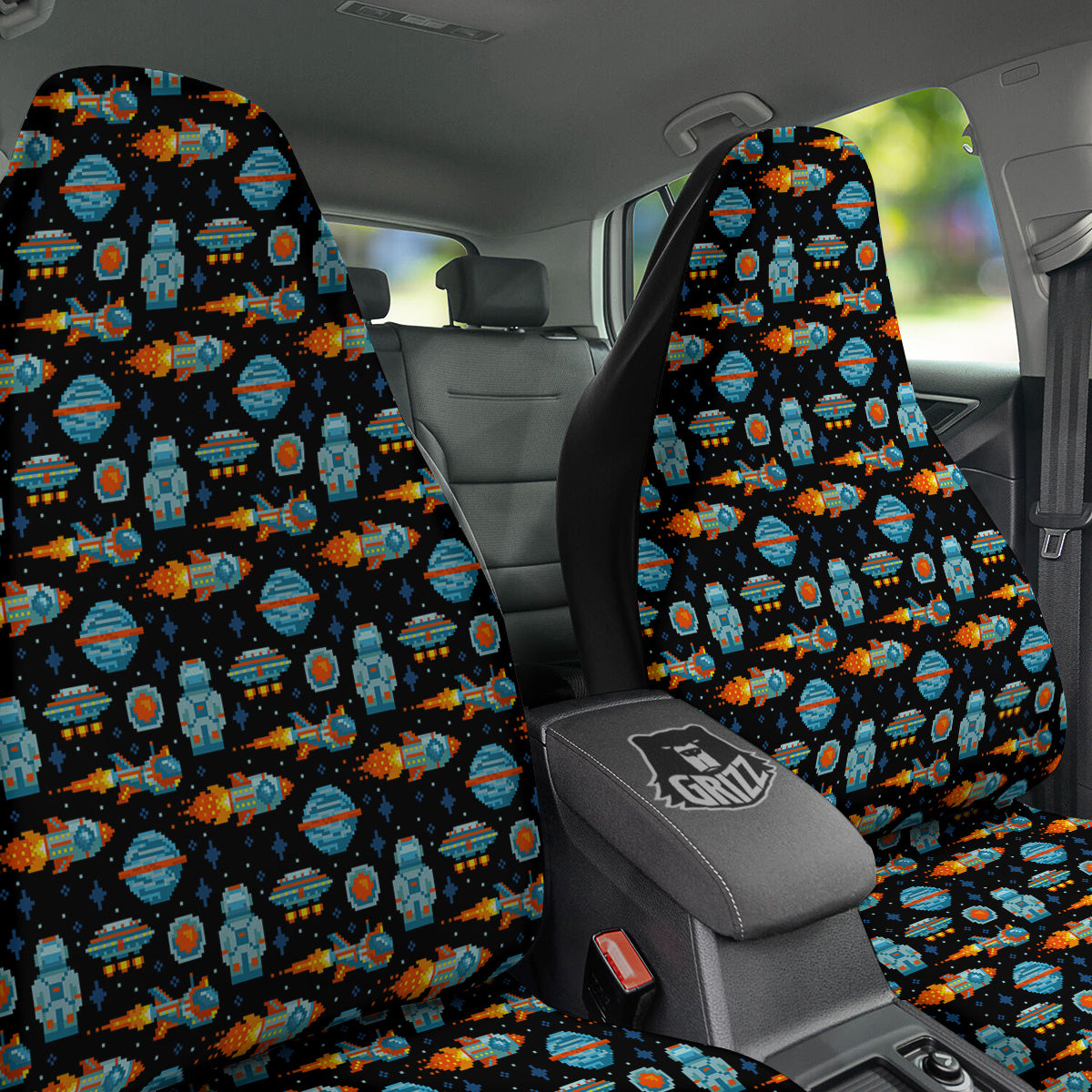 Pixel Art Space 8 Bit Print Pattern Car Seat Covers-grizzshop