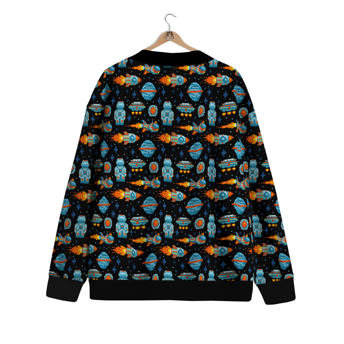 Pixel Art Space 8 Bit Print Pattern Cardigan-grizzshop
