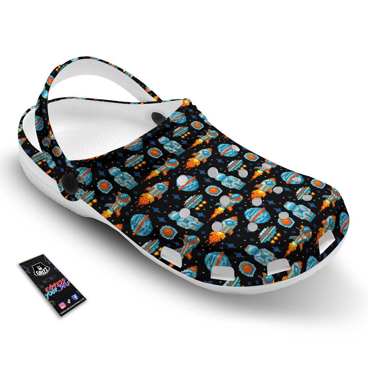 Pixel Art Space 8 Bit Print Pattern Clog-grizzshop