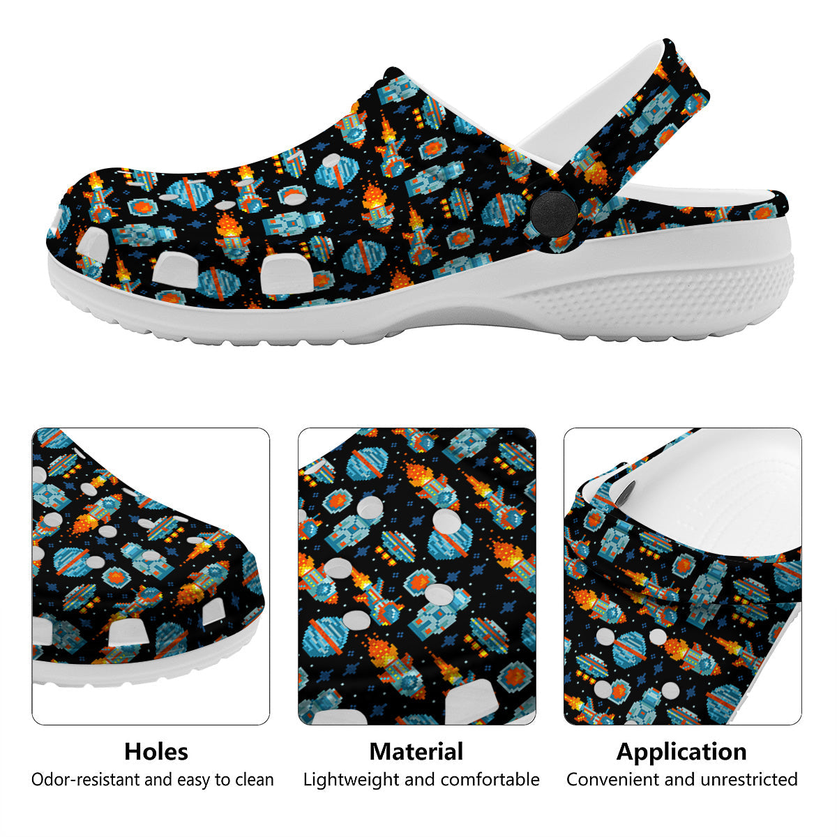 Pixel Art Space 8 Bit Print Pattern Clog-grizzshop