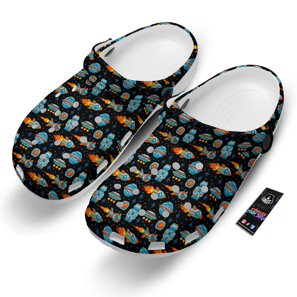 Pixel Art Space 8 Bit Print Pattern Clog-grizzshop