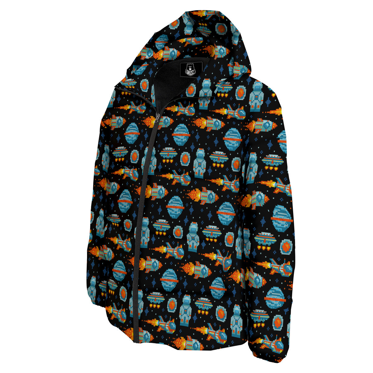 Pixel Art Space 8 Bit Print Pattern Down Jacket-grizzshop