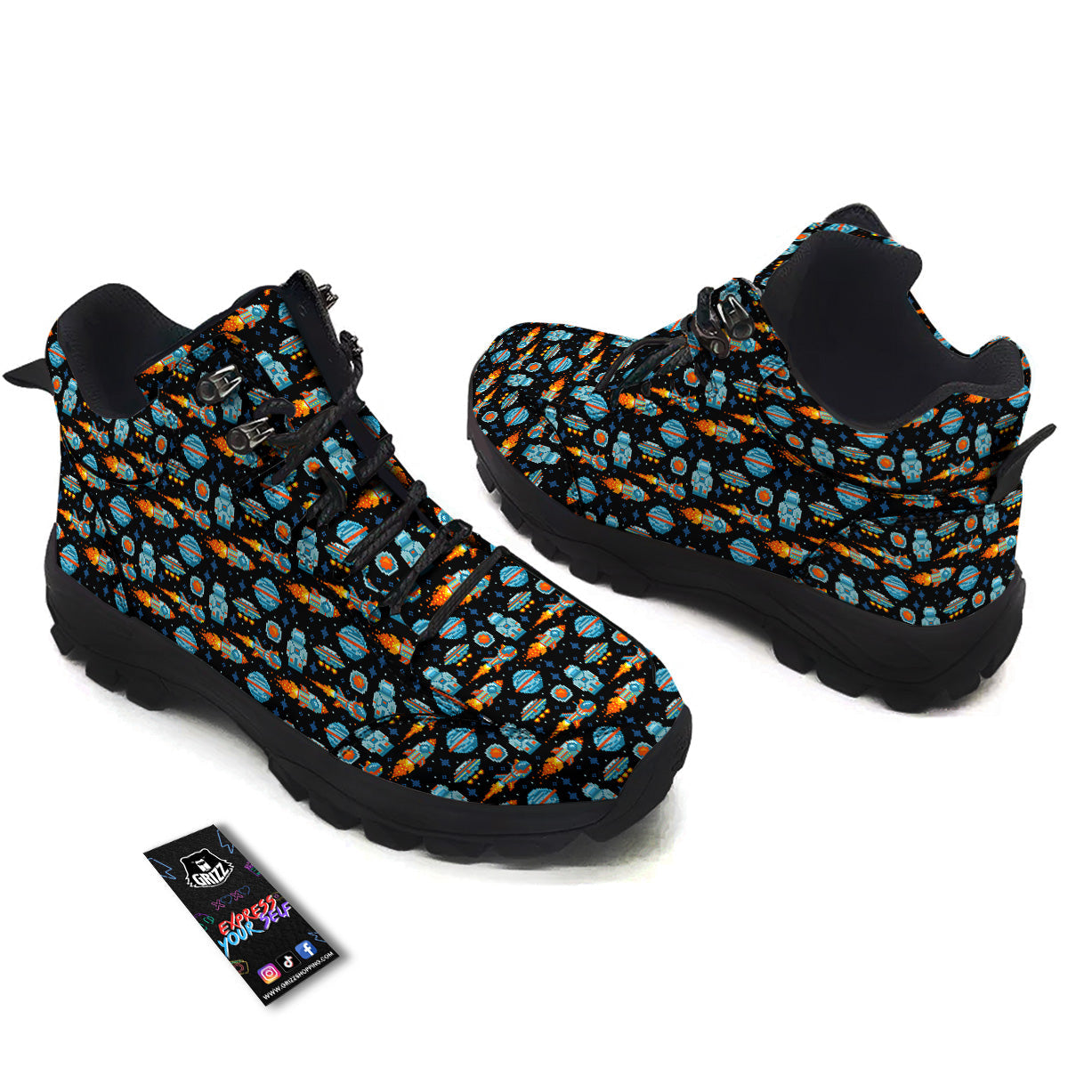 Pixel Art Space 8 Bit Print Pattern Hiking Shoes-grizzshop