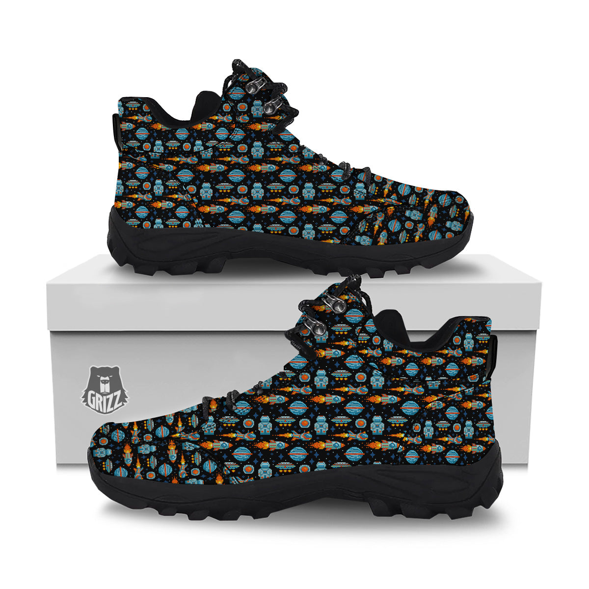 Pixel Art Space 8 Bit Print Pattern Hiking Shoes-grizzshop