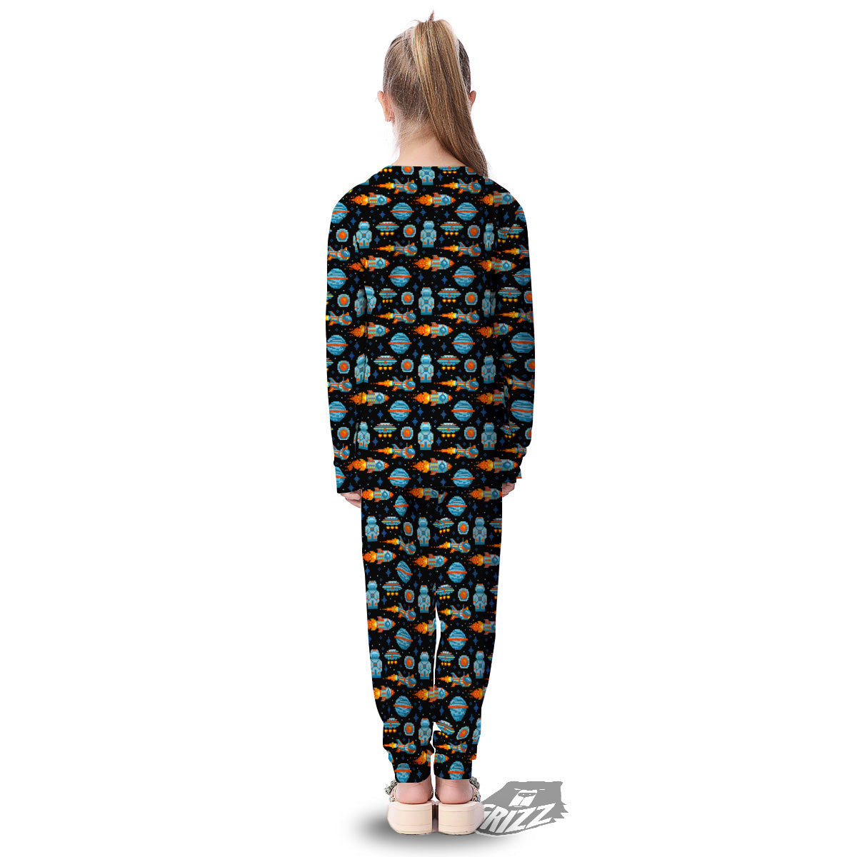 Pixel Art Space 8 Bit Print Pattern Kid's Pajamas-grizzshop