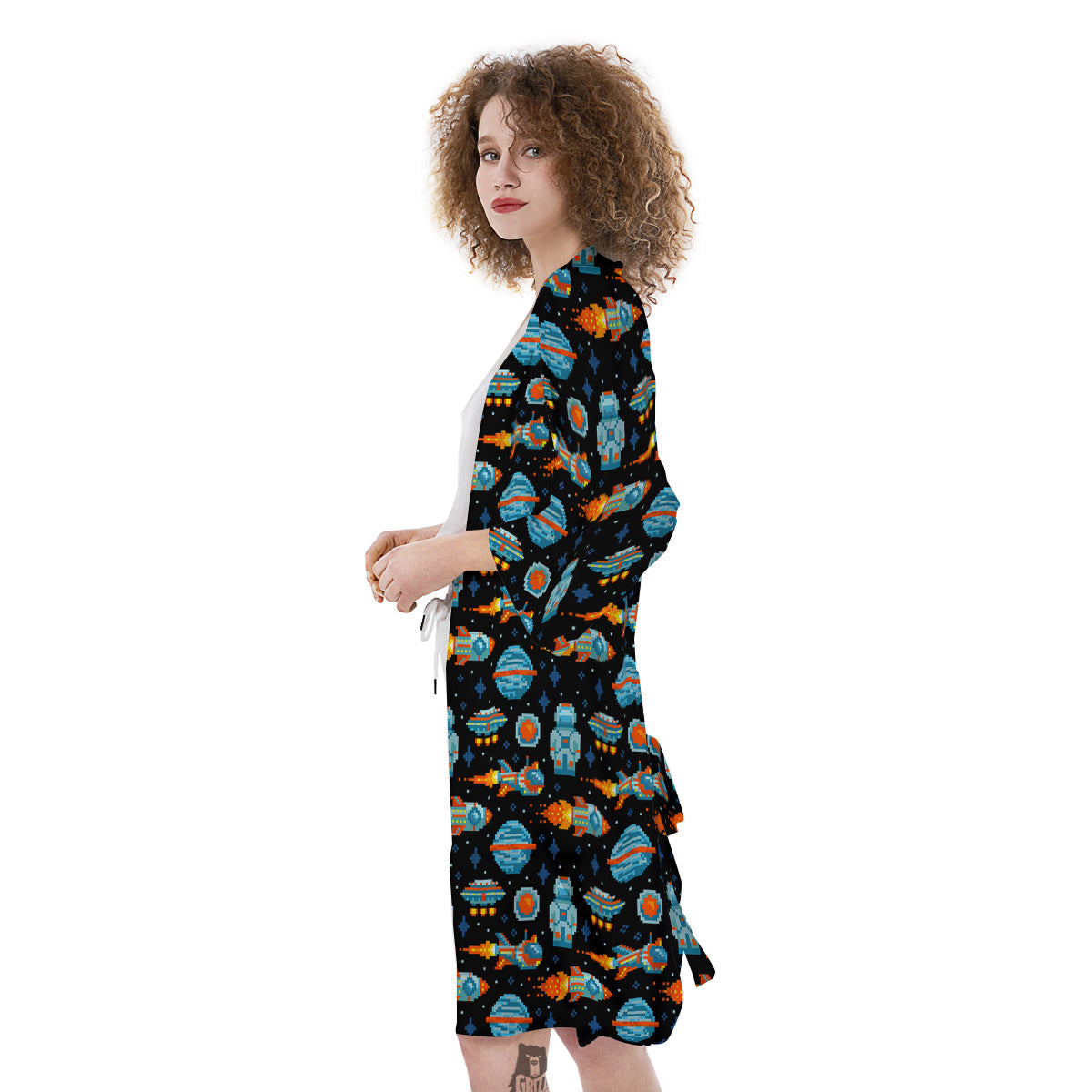 Pixel Art Space 8 Bit Print Pattern Kimono-grizzshop