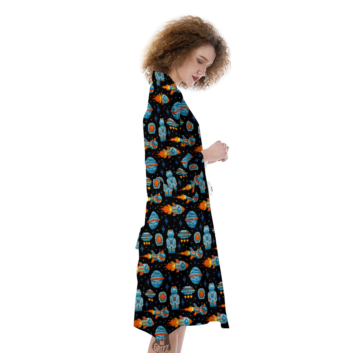 Pixel Art Space 8 Bit Print Pattern Kimono-grizzshop